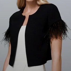 WHBM - Black Bolero Jacket with Feather Trim (M)